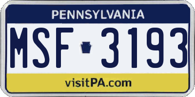 PA license plate MSF3193