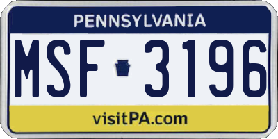 PA license plate MSF3196