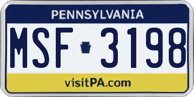 PA license plate MSF3198