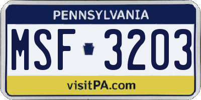 PA license plate MSF3203