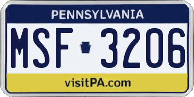 PA license plate MSF3206
