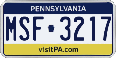 PA license plate MSF3217