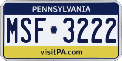 PA license plate MSF3222