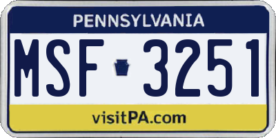 PA license plate MSF3251