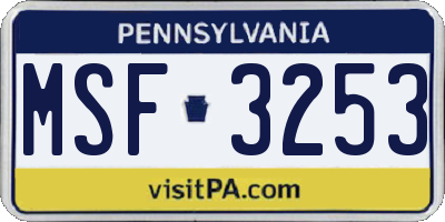 PA license plate MSF3253