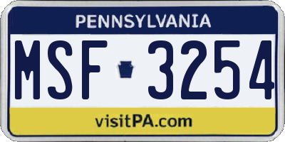 PA license plate MSF3254