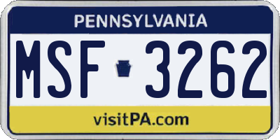 PA license plate MSF3262