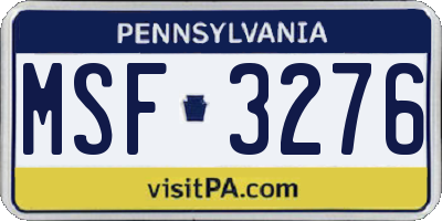 PA license plate MSF3276