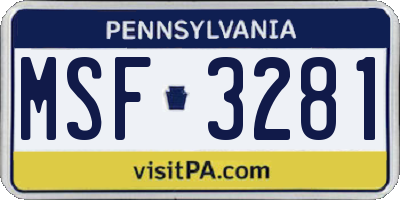 PA license plate MSF3281
