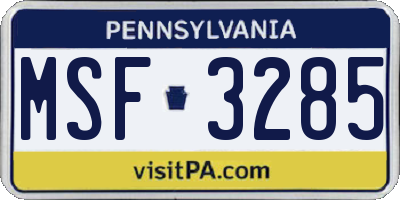 PA license plate MSF3285