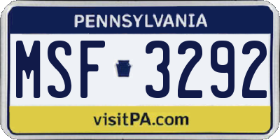 PA license plate MSF3292