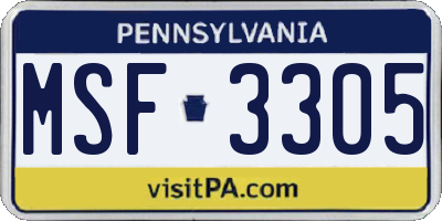 PA license plate MSF3305