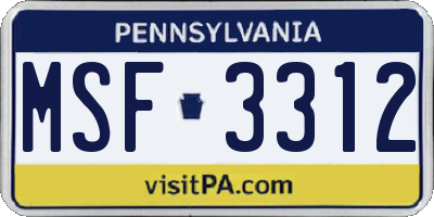 PA license plate MSF3312