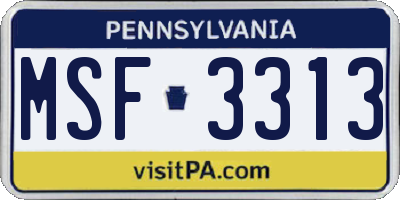 PA license plate MSF3313
