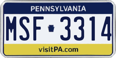 PA license plate MSF3314