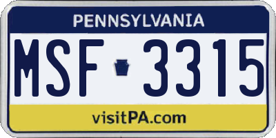 PA license plate MSF3315