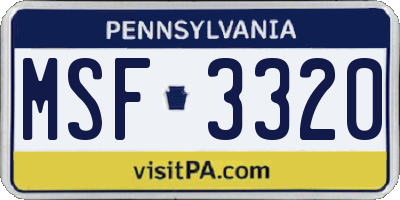 PA license plate MSF3320