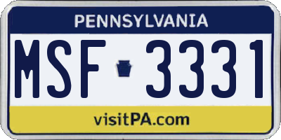 PA license plate MSF3331