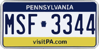 PA license plate MSF3344