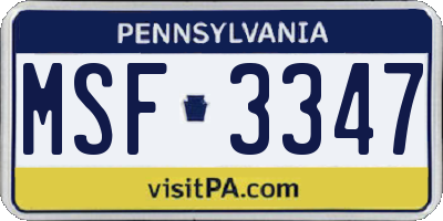 PA license plate MSF3347