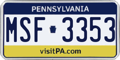 PA license plate MSF3353