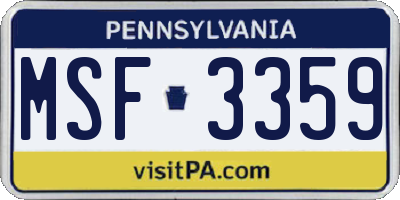 PA license plate MSF3359