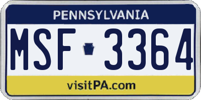 PA license plate MSF3364