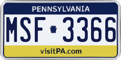 PA license plate MSF3366