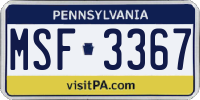 PA license plate MSF3367