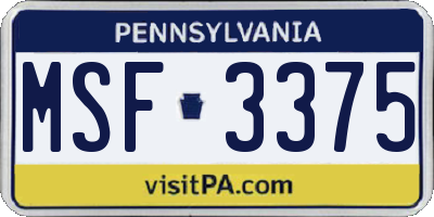 PA license plate MSF3375