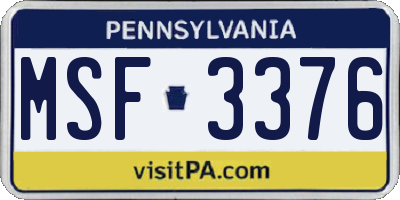 PA license plate MSF3376