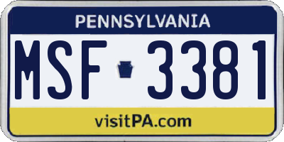 PA license plate MSF3381