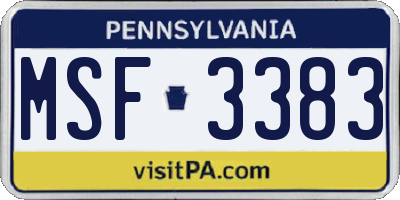 PA license plate MSF3383