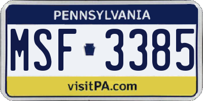 PA license plate MSF3385