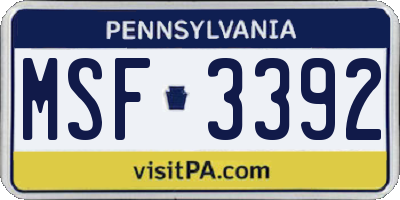 PA license plate MSF3392