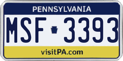 PA license plate MSF3393