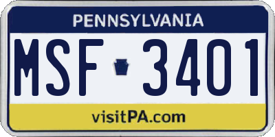 PA license plate MSF3401