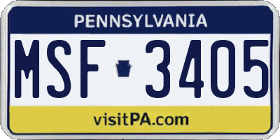 PA license plate MSF3405
