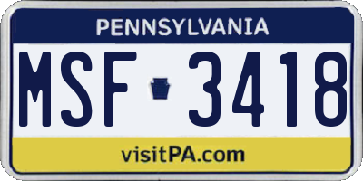 PA license plate MSF3418