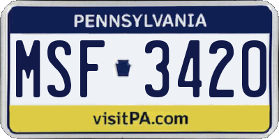 PA license plate MSF3420