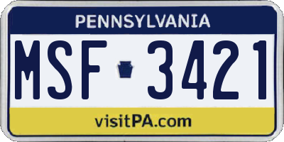 PA license plate MSF3421