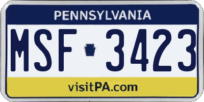 PA license plate MSF3423