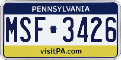 PA license plate MSF3426