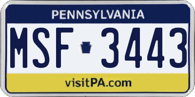 PA license plate MSF3443