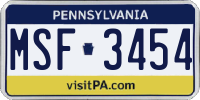 PA license plate MSF3454