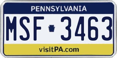 PA license plate MSF3463
