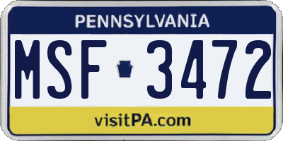 PA license plate MSF3472