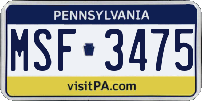 PA license plate MSF3475