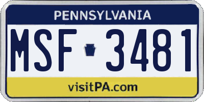 PA license plate MSF3481