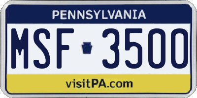 PA license plate MSF3500